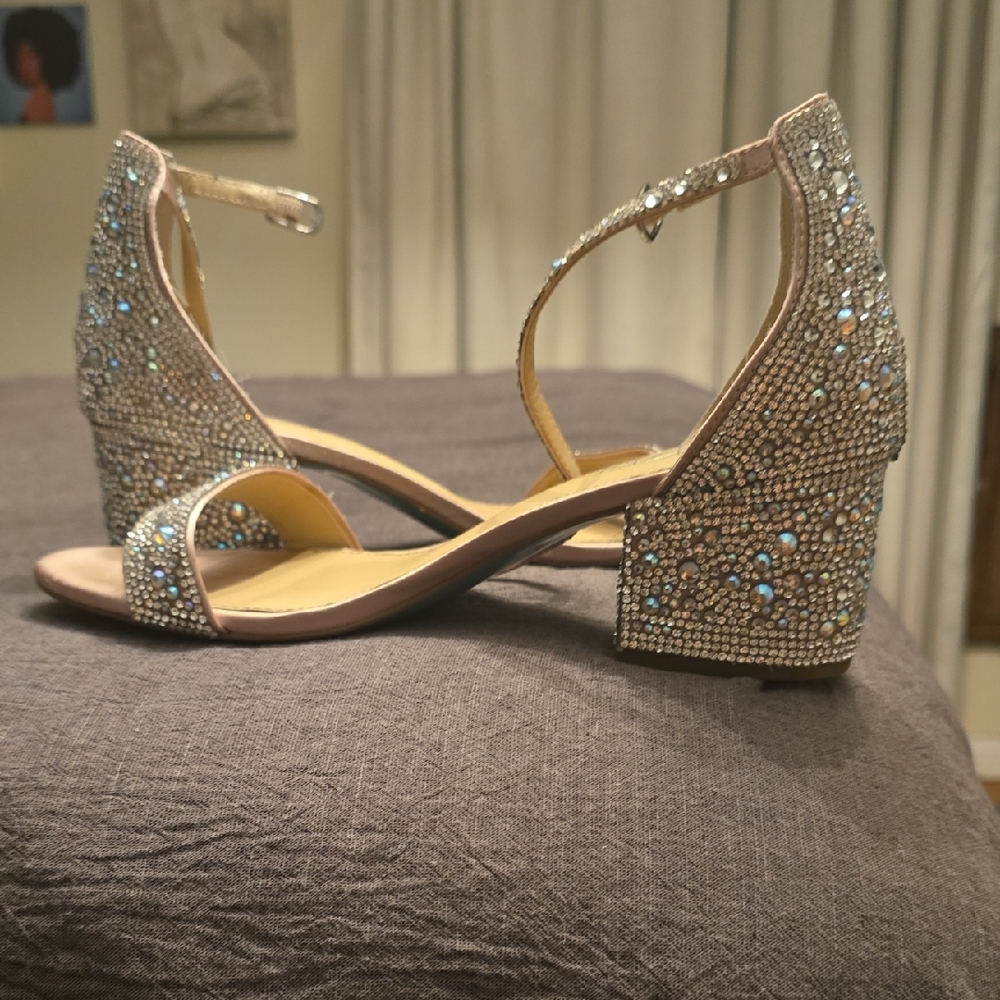 Betsey Johnson Sparkling Silver Ankle Strap Heels